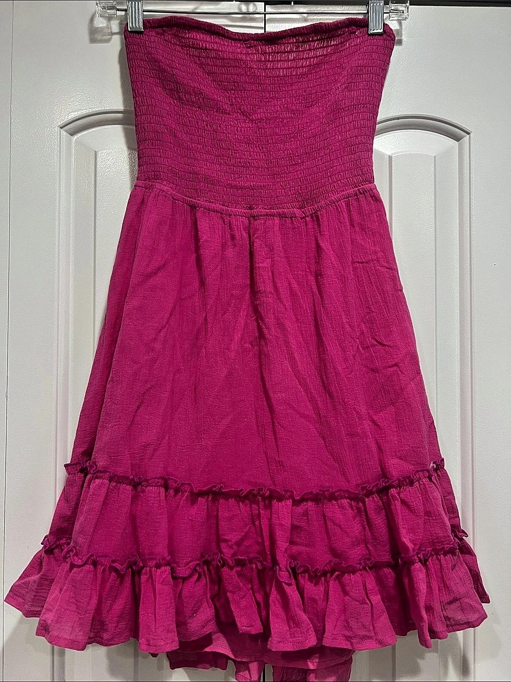LELIS Cotton Ruffle Mini Dress in Pink Size Medium